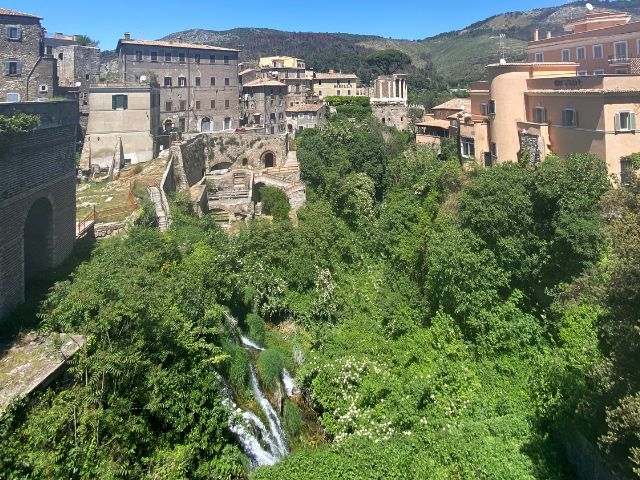 view of tivoli town and waterfalls