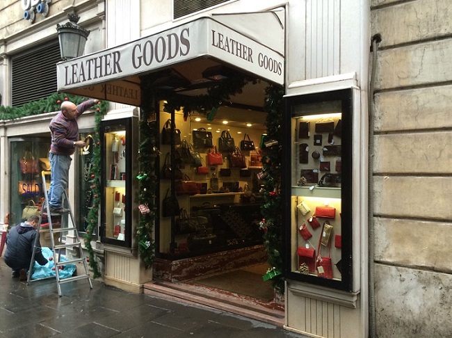 leather shop at christmas